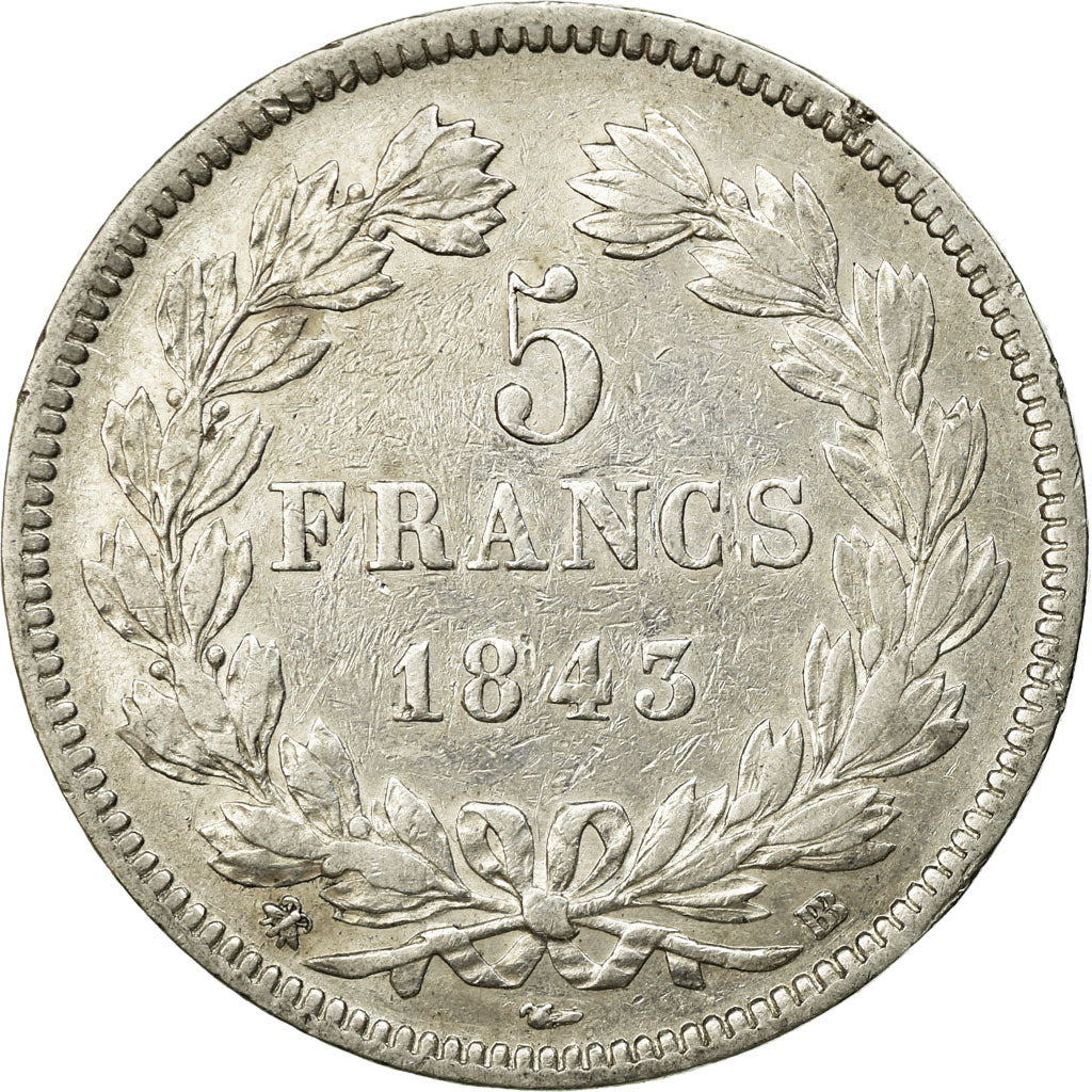 Moneta, Francia, Louis-Philippe, 5 Francs, 1843, Strasbourg, MB+, Argento