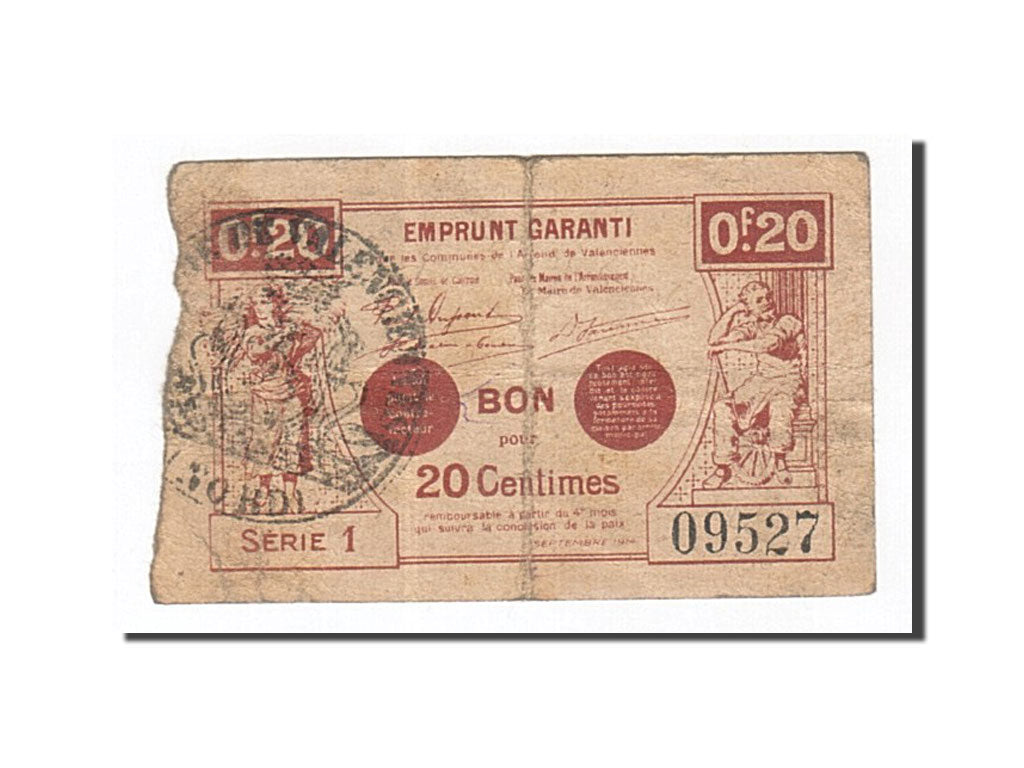 Banknote, Pirot:59-2538, 20 Centimes, 1914, France, VF(30-35), Valenciennes