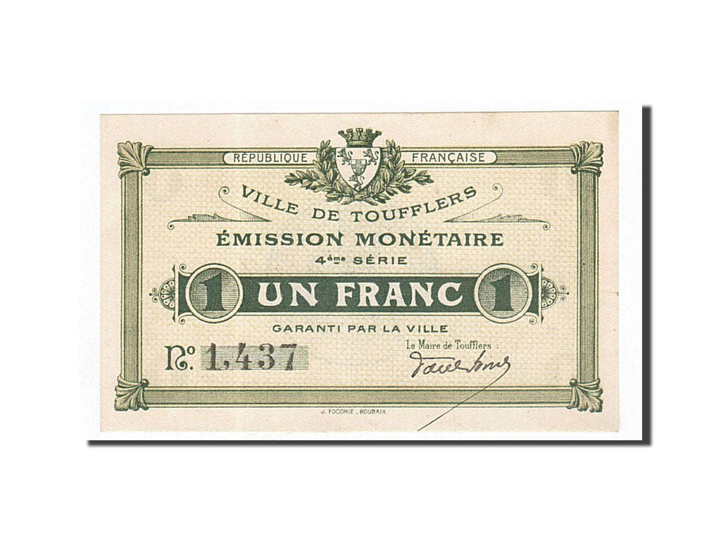 Geldschein, Frankreich, Toufflers, 1 Franc, UNZ, Pirot:59-2497