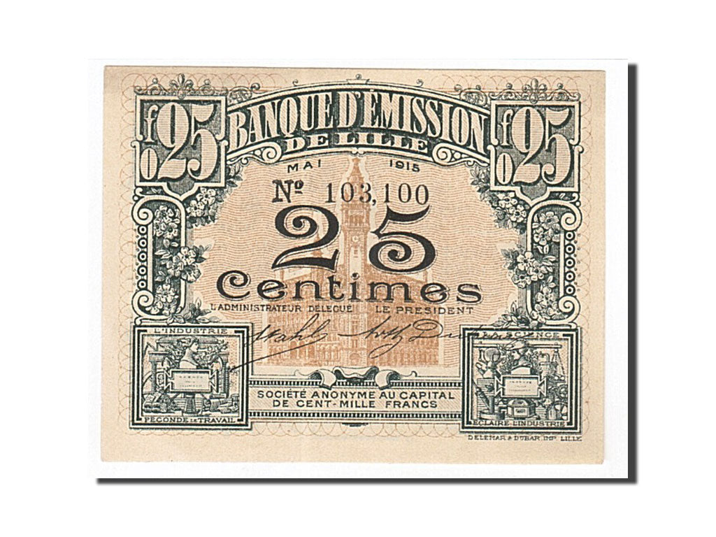 France, Lille, 25 Centimes, UNC(65-70), Pirot:59-1596