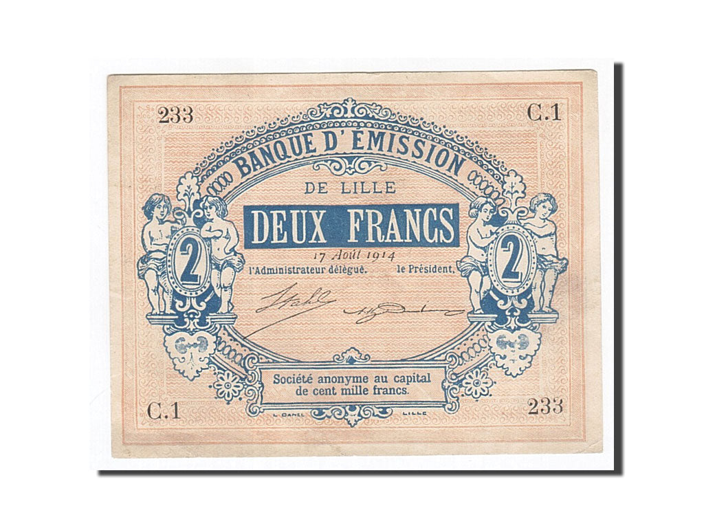 Banknote, Pirot:59-1591, 2 Francs, 1914, France, AU(50-53), Lille