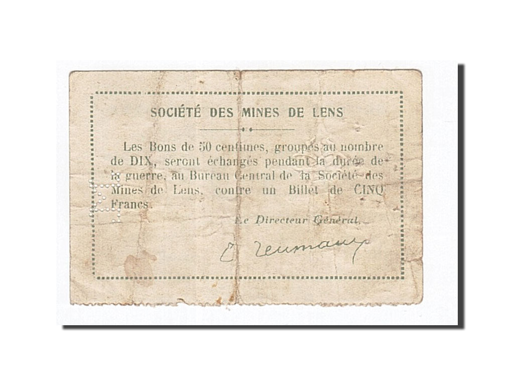 Billet, France, Lens, 50 Centimes, 1914, TB+, Pirot:62-803