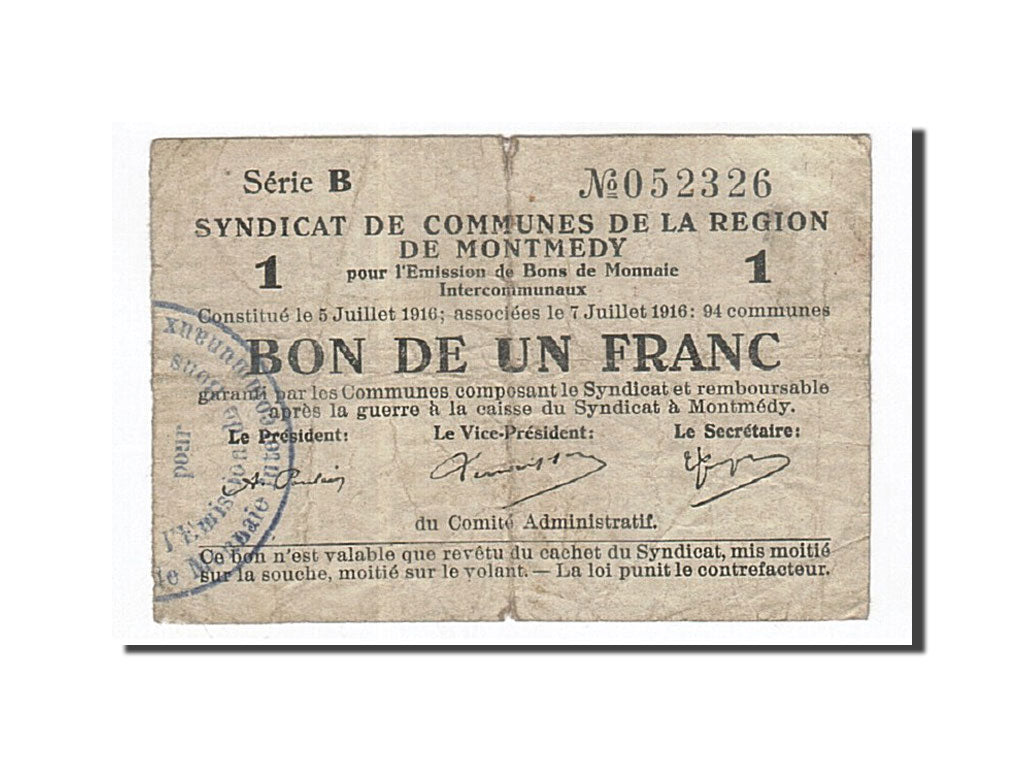 France, Montmedy, 1 Franc, 1916, VF(30-35), Pirot:55-02