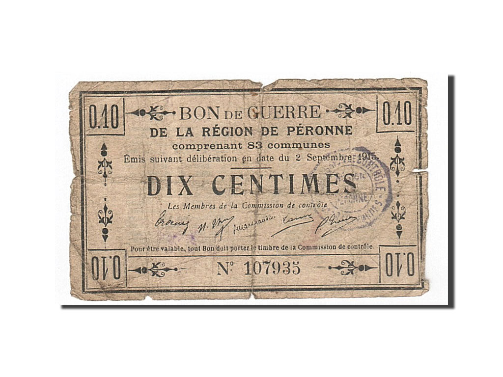 France, Peronne, 10 Centimes, 1915, VF(20-25), Pirot:80-411