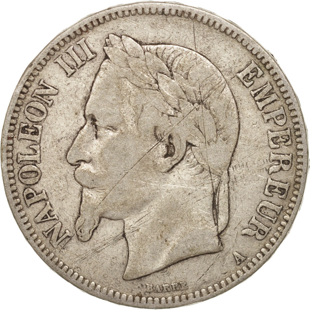 Francia, Napoleon III, Napoléon III, 5 Francs, 1866, Paris, B+, Argento, KM:...