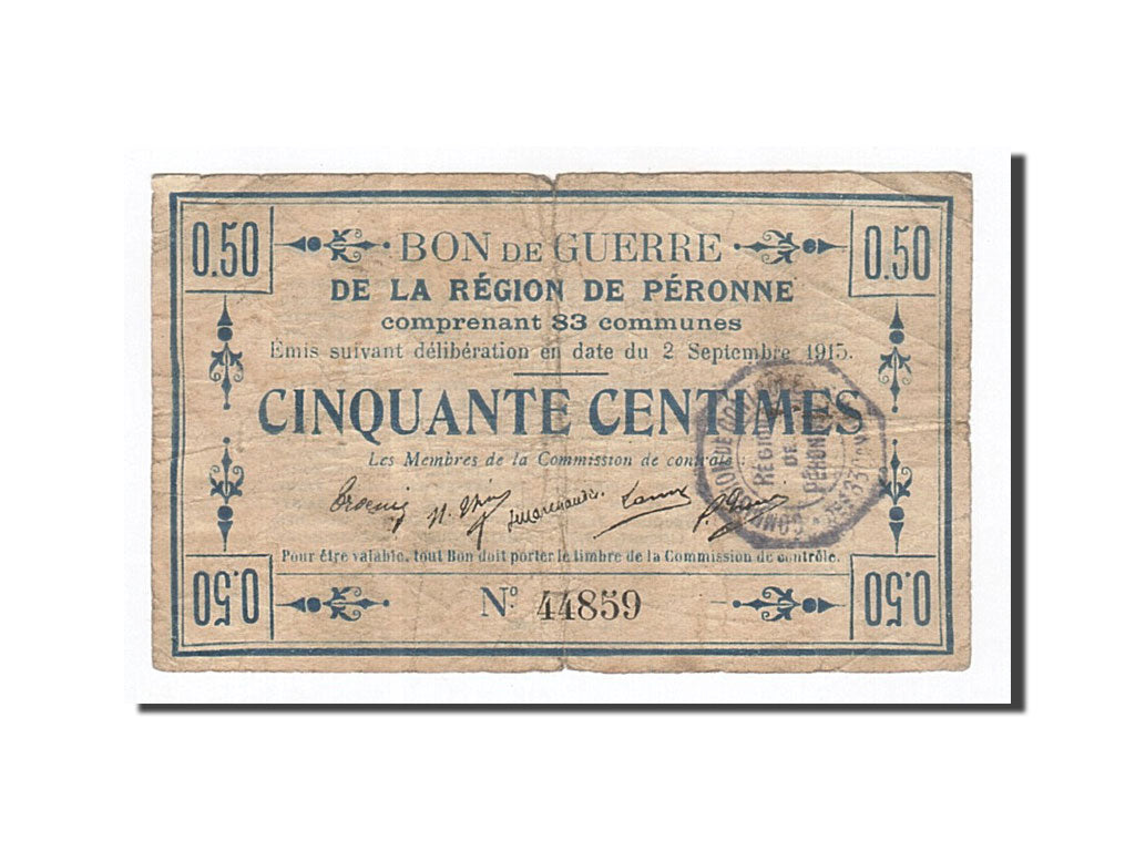 Banknote, Pirot:80-413, 50 Centimes, 1915, France, VF(30-35), Peronne