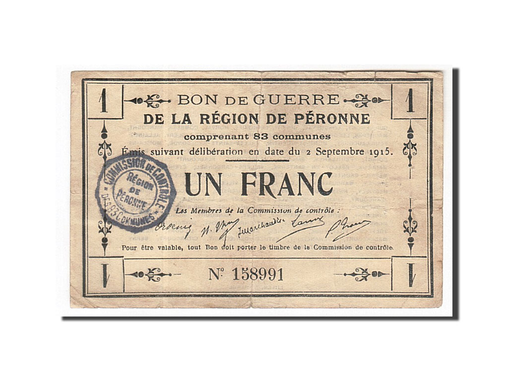 France, Peronne, 1 Franc, 1915, EF(40-45), Pirot:80-414