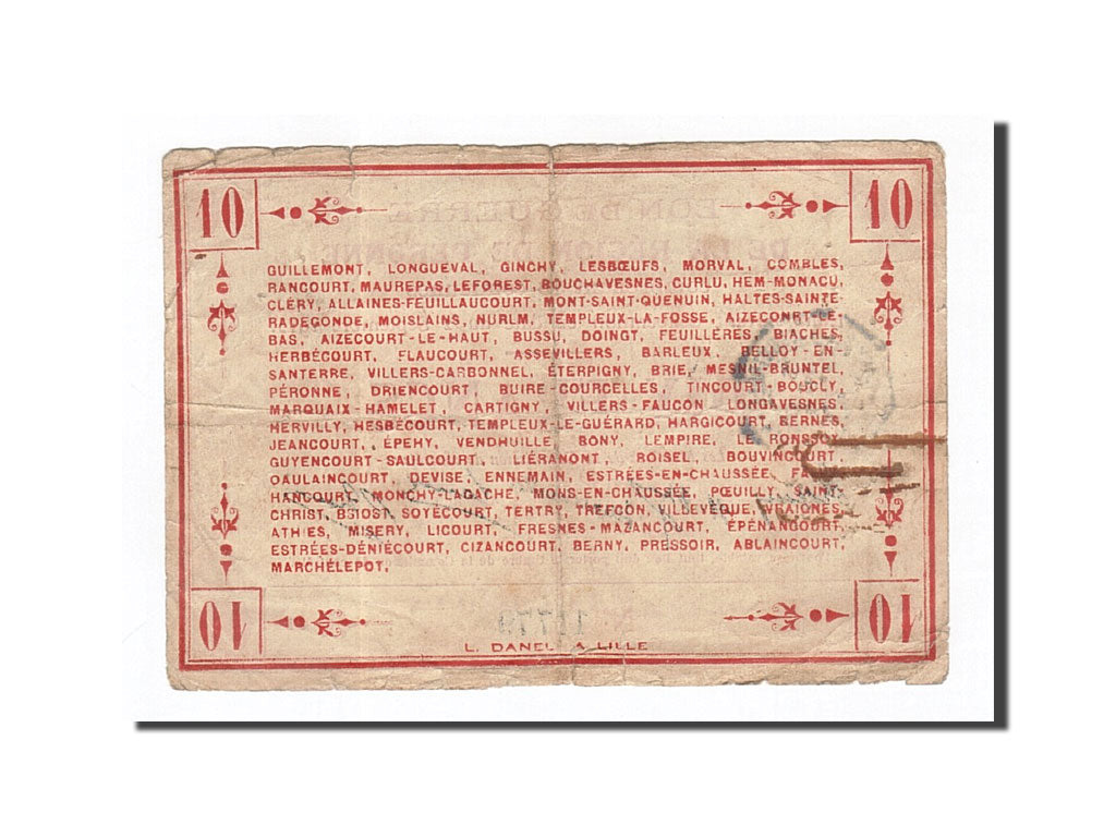 Billet, France, Peronne, 10 Francs, 1915, TB+, Pirot:80-417