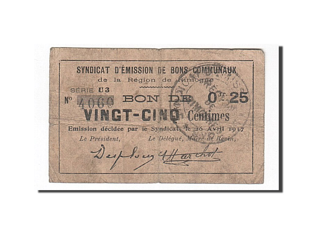 Billet, France, Rimogne, 25 Centimes, 1917, TB, Pirot:08-202