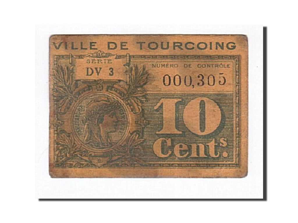 Banconote, Pirot:59-3236, MB, Tourcoing, 10 Centimes, Francia