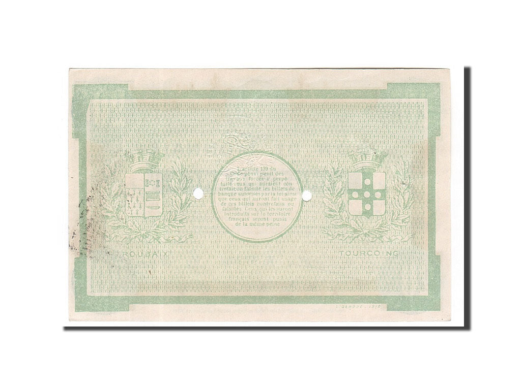 France, Roubaix et Tourcoing, 20 Francs, 1917, AU(55-58), Pirot:59-2153