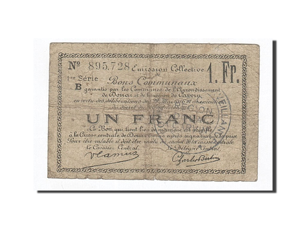 Banknote, Pirot:59-749, 1 Franc, 1916, France, VF(20-25), Douai