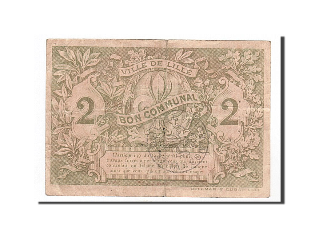 France, Lille, 2 Francs, 1917, EF(40-45), Pirot:59-1639