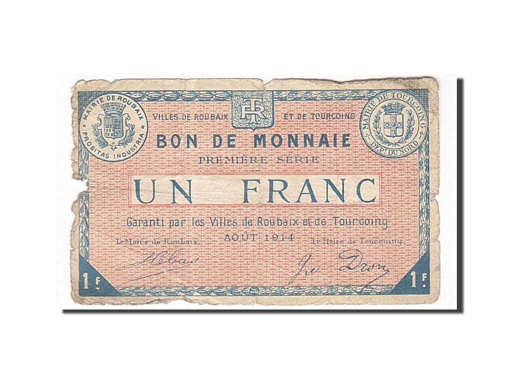 Billete, 1 Franc, Pirot:59-2056, 1914, Francia, BC, Roubaix et Tourcoing