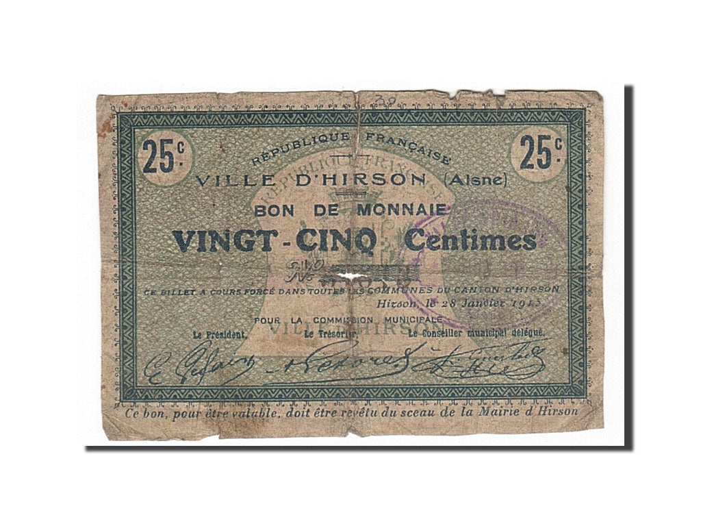 Billet, France, Hirson, 25 Centimes, 1915, B, Pirot:02-1177