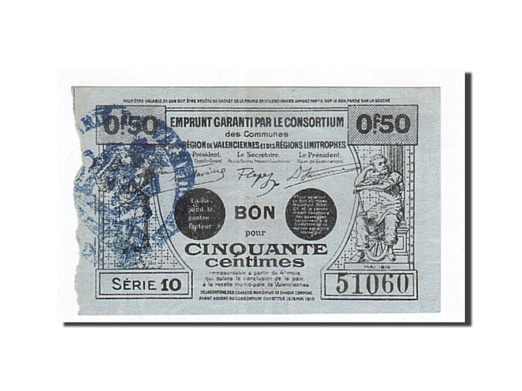 Billete, 50 Centimes, Pirot:59-2564, 1916, Francia, EBC, Valenciennes