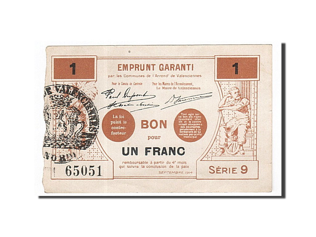 Billete, 1 Franc, Pirot:59-2540, 1914, Francia, MBC+, Valenciennes