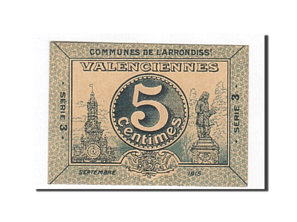 Banknote, Pirot:59-3242, 5 Centimes, 1915, France, UNC(65-70), Valenciennes