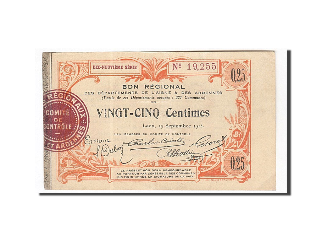 France, Laon, 25 Centimes, 1915, EF(40-45), Pirot:02-1300