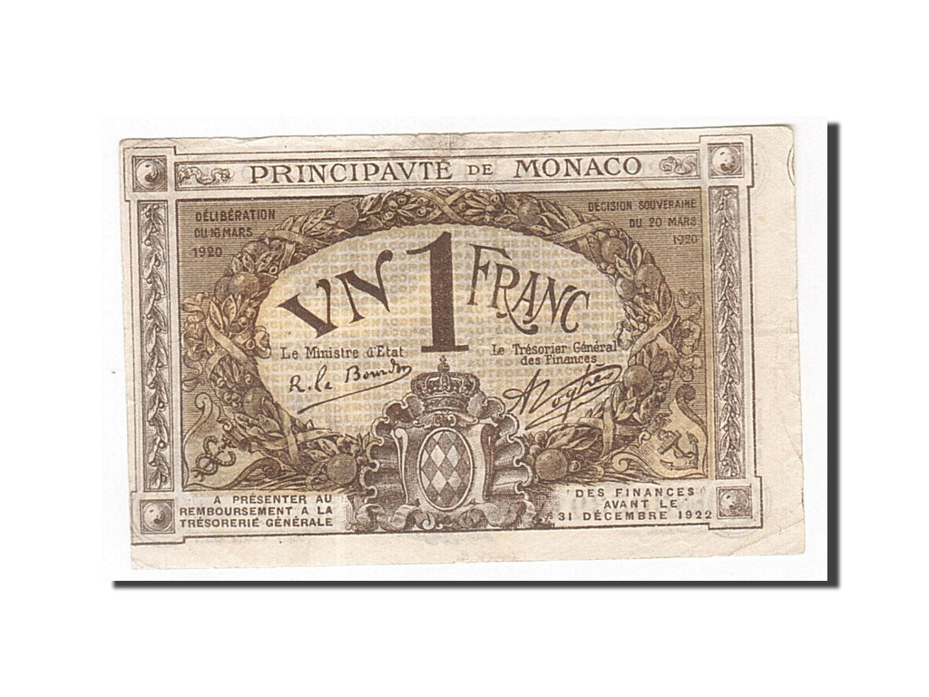 Monaco, 1 Franc, 1920, 1920-03-20, BB+, Pirot 136-10