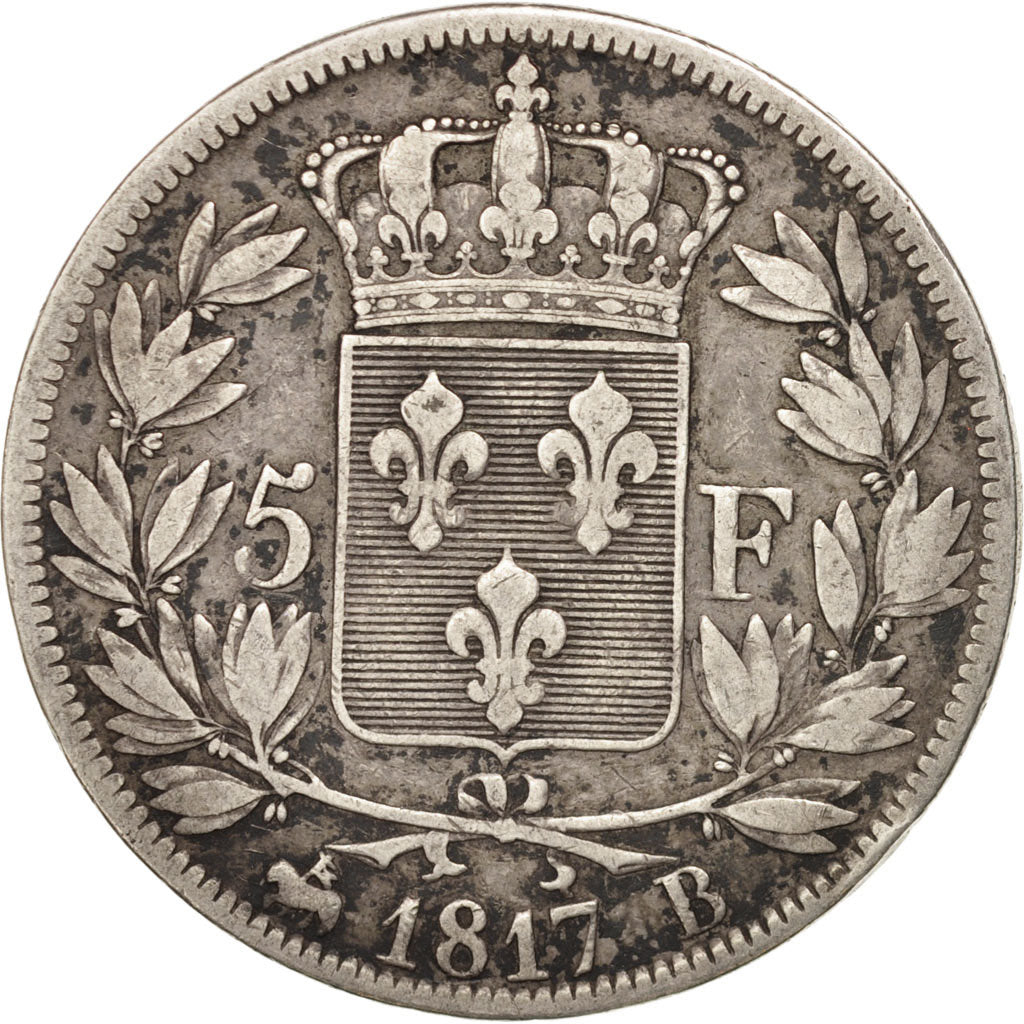 France, Louis XVIII, 5 Francs, 1817, Rouen, VF(20-25), Silver, KM 711.2