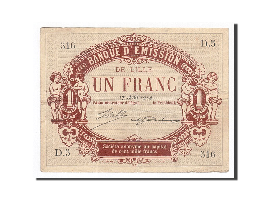 Geldschein, Frankreich, Lille, 1 Franc, 1914, SS, Pirot:59-1589