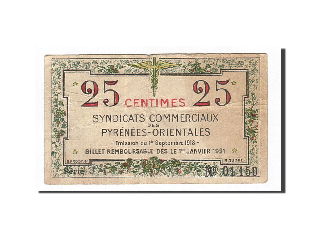 France, Perpignan, 25 Centimes, 1918, EF(40-45), Pirot:66-71