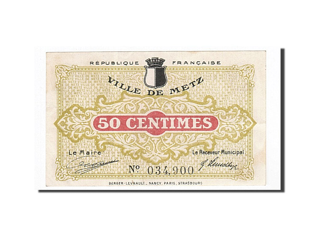 Banknote, Pirot:131-1, 50 Centimes, 1918, France, AU(55-58), Metz