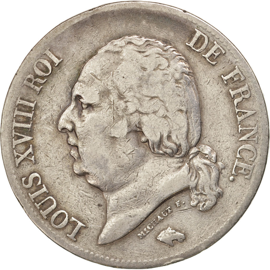 France, Louis XVIII, 5 Francs, 1824, La Rochelle, VF(20-25), Silver, KM:711.5