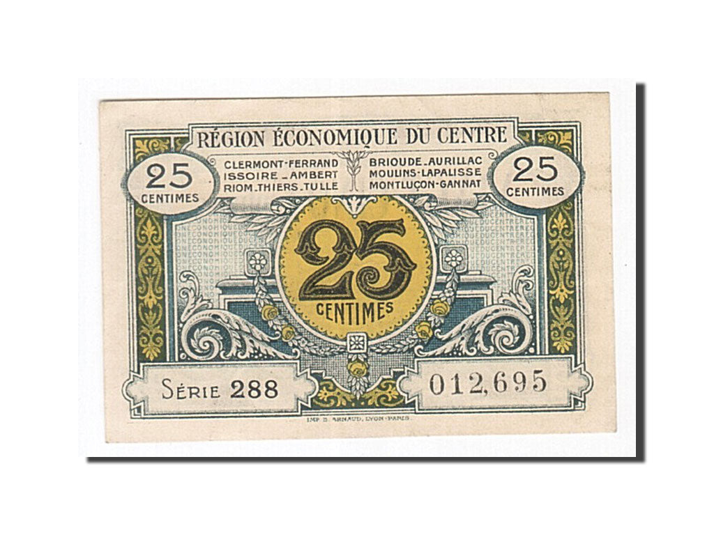 Banknote, Pirot:40-1, 25 Centimes, France, AU(55-58), Clermont-Ferrand