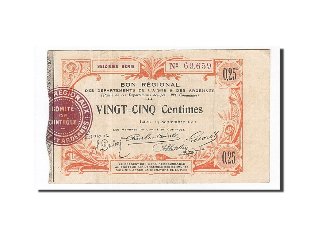 Francia, Laon, 25 Centimes, 1915, BB, Pirot:02-300