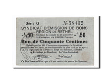 Banknote, Pirot:08-173, 50 Centimes, 1917, France, AU(50-53), Rethel