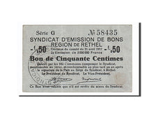 Banknote, Pirot:08-173, 50 Centimes, 1917, France, AU(50-53), Rethel