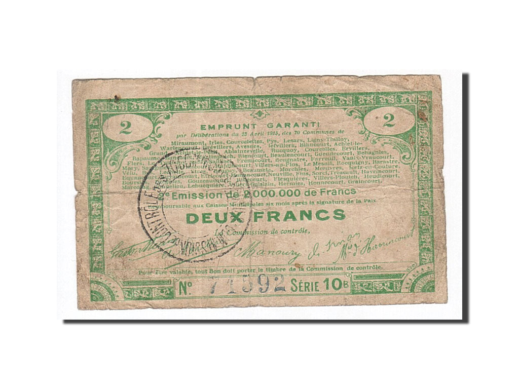 Banknote, Pirot:62-71, 2 Francs, 1915, France, VF(20-25), 70 Communes