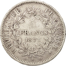 France, Hercule, 5 Francs, 1871, Paris, VF(20-25), Silver, KM:823, Gadoury:744