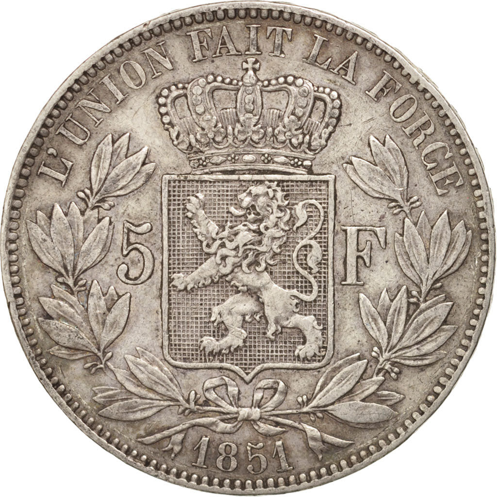 Belgium, Leopold I, 5 Francs, 5 Frank, 1851, Brussels, EF(40-45), Silver, KM:17