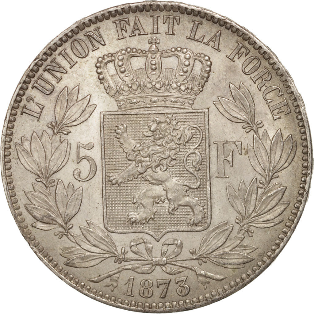 Belgien, Leopold II, 5 Francs, 5 Frank, 1873, Brussels, AU(55-58), Silver, KM:24