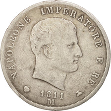 ITALIAN STATES, KINGDOM OF NAPOLEON, 5 Lire, 1811, Milan, VF(20-25), KM 10.4
