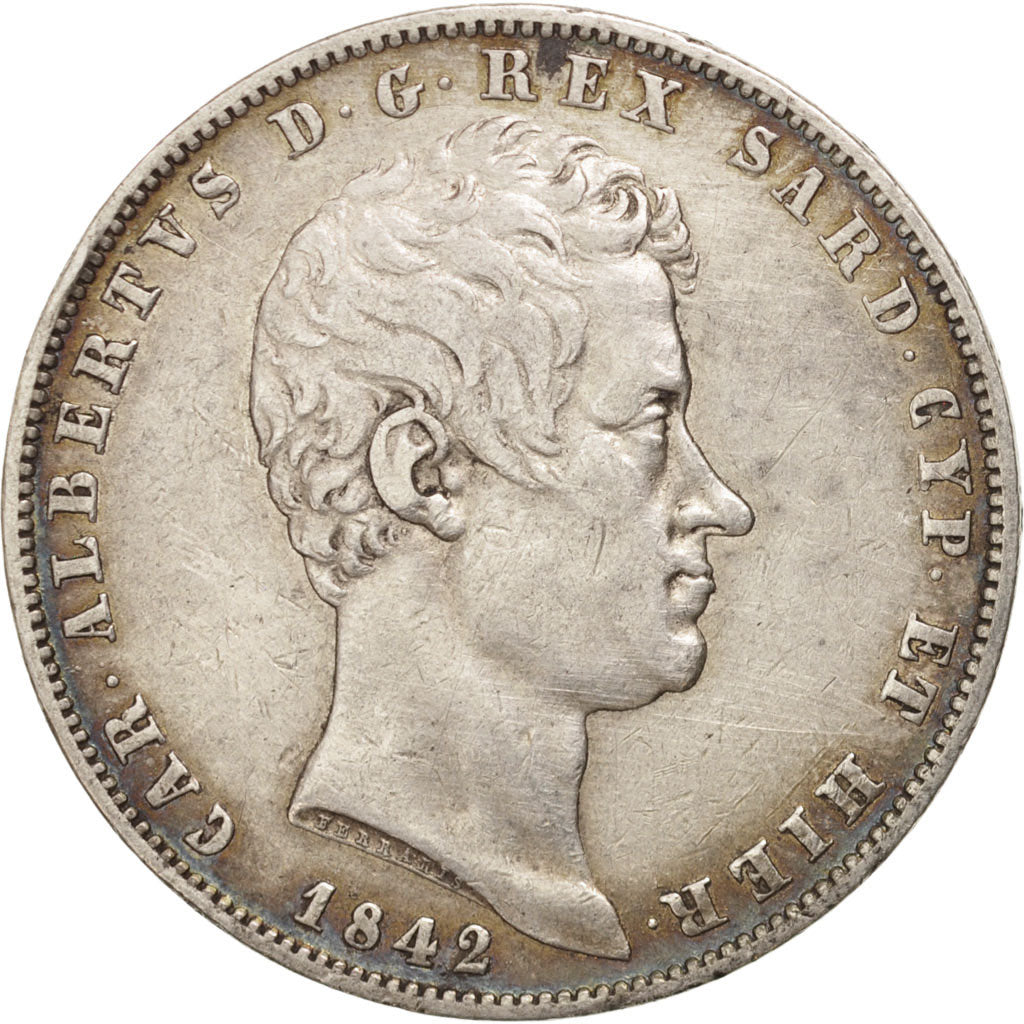 ITALIAN STATES, SARDINIA, Carlo Alberto, 5 Lire, 1842, Torino, EF(40-45), Silver
