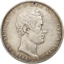 ITALIAN STATES, SARDINIA, Carlo Alberto, 5 Lire, 1842, Torino, EF(40-45), Silver