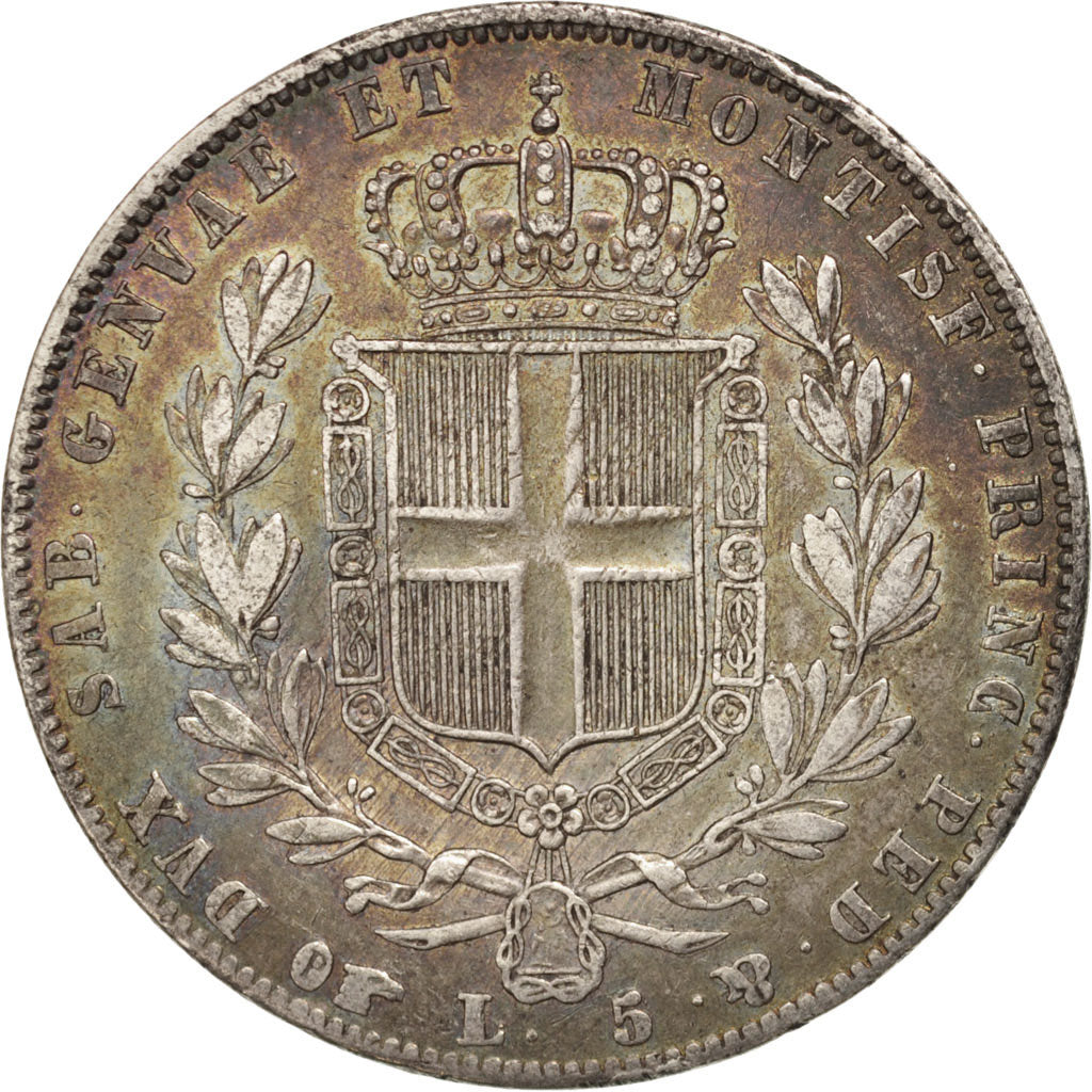 ITALIAN STATES, SARDINIA, Carlo Alberto, 5 Lire, 1842, Torino, EF(40-45), Silver