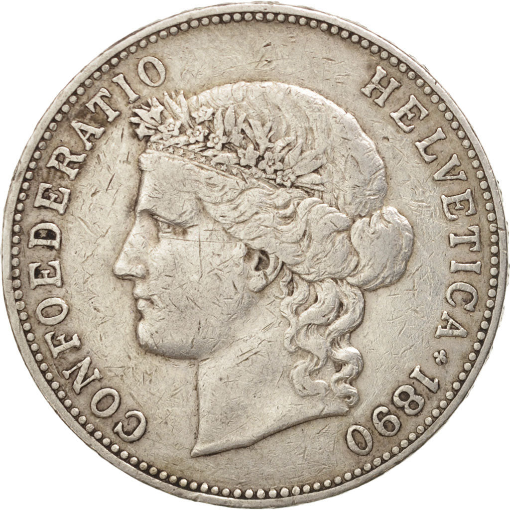 Switzerland, 5 Francs, 1890, Bern, VF(30-35), Silver, KM:34