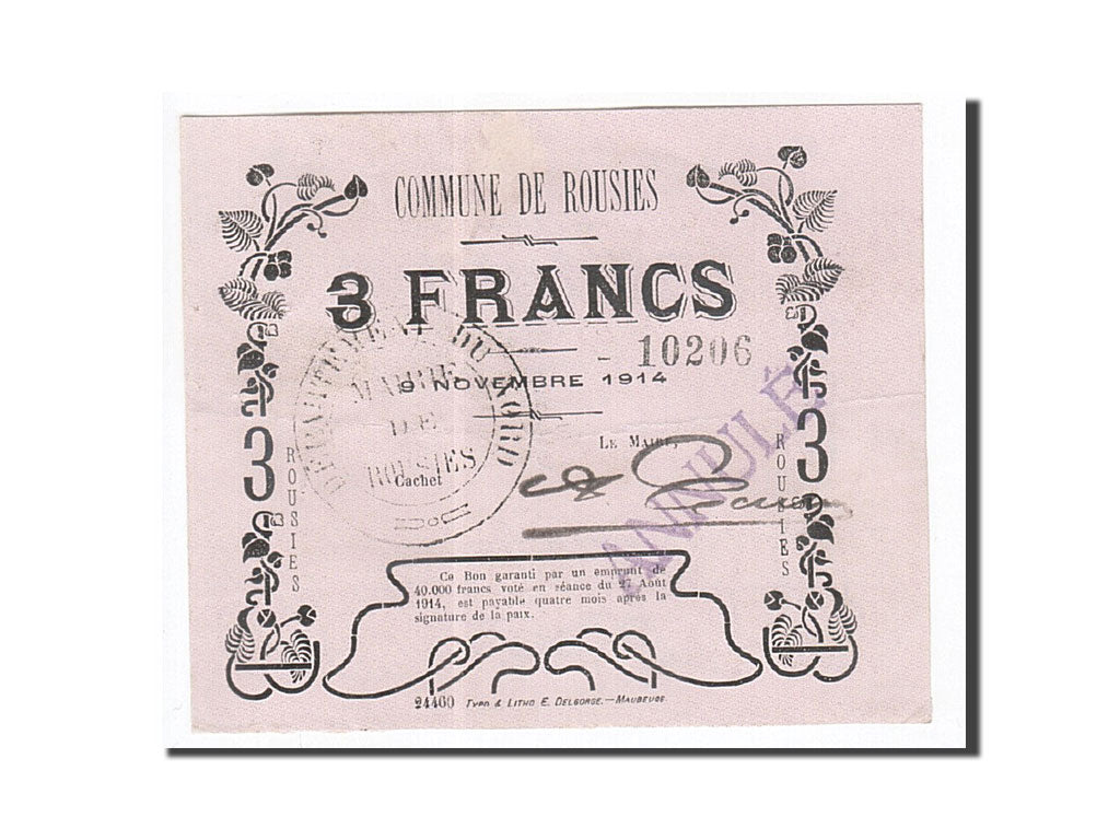 Banknote, 3 Francs, 1914, France, EF(40-45), Rousies