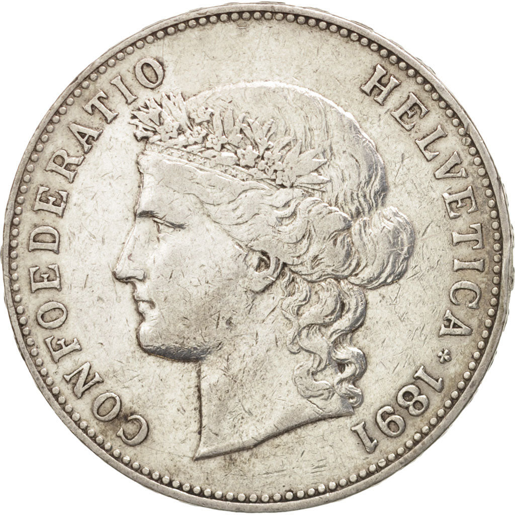Svizzera, 5 Francs, 1891, Bern, MB+, Argento, KM:34