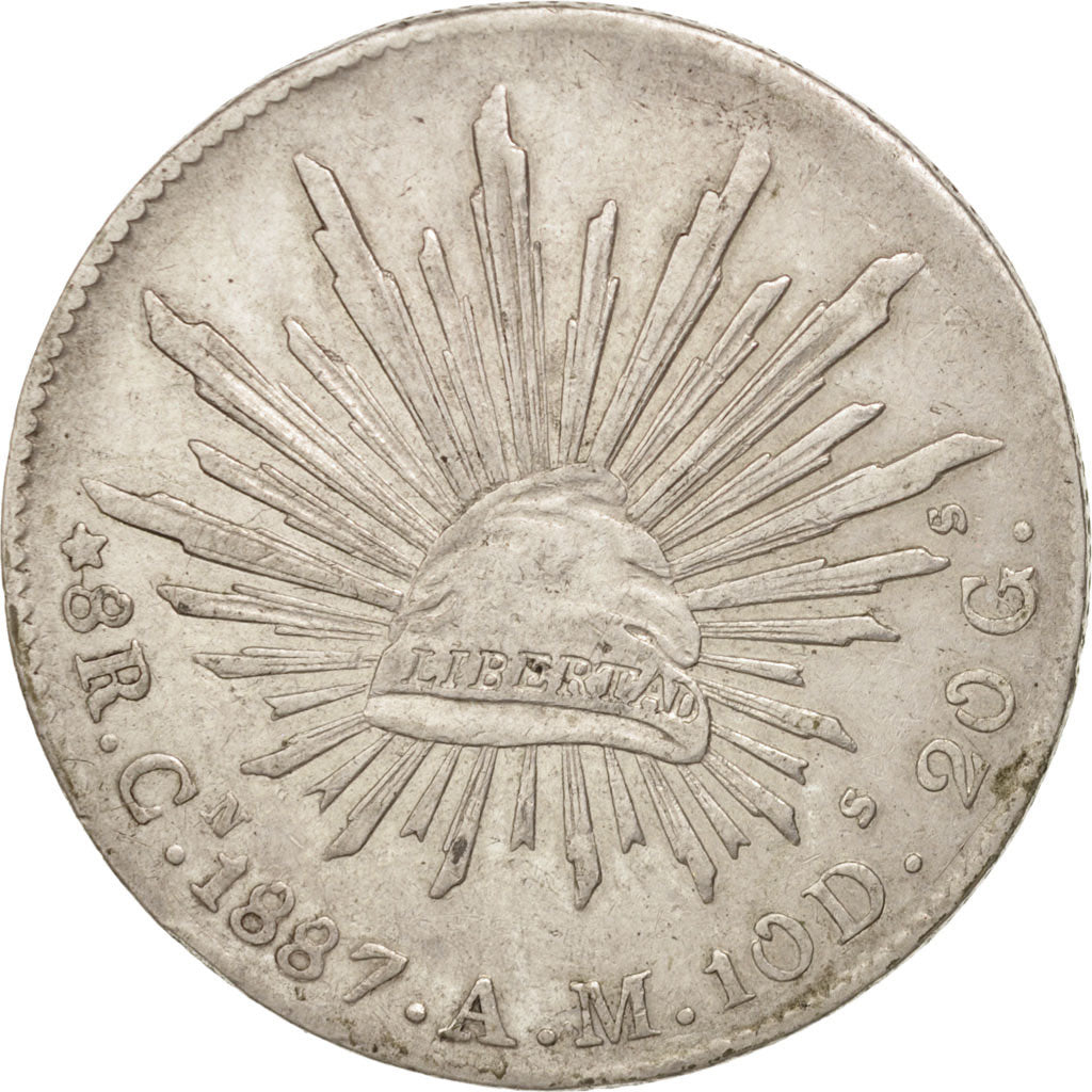 Mexico, 8 Réales, 1887, Culiacan, AU(50-53), Silver, KM:377.3