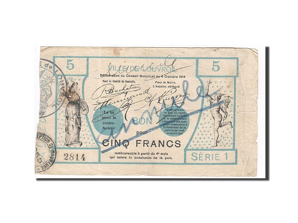 France, Louvroil, 5 Francs, 1914, VF(20-25), Pirot:59-1664