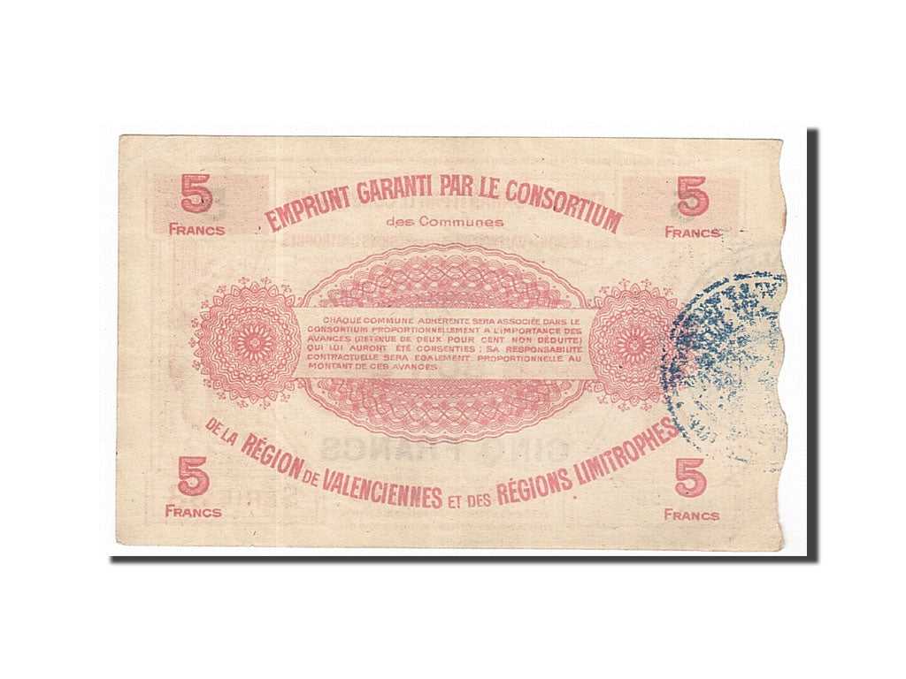 Billete, 5 Francs, Pirot:59-2585, 1917, Francia, MBC+, Valenciennes