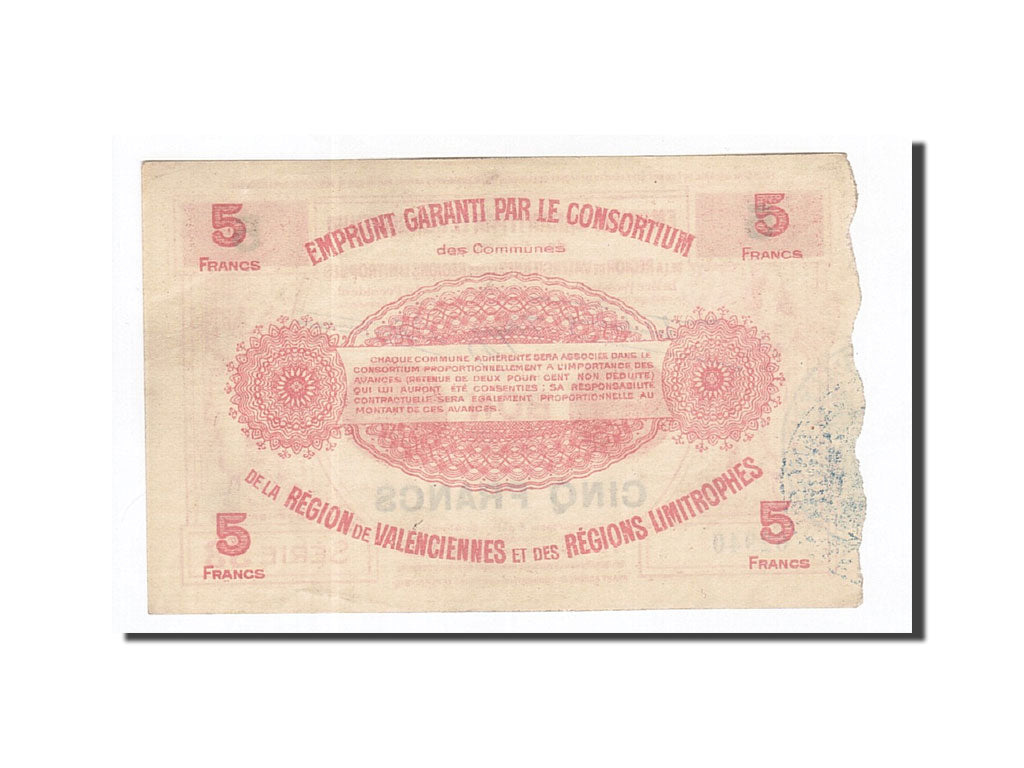 Billete, 5 Francs, Pirot:59-2585, 1917, Francia, MBC+, Valenciennes