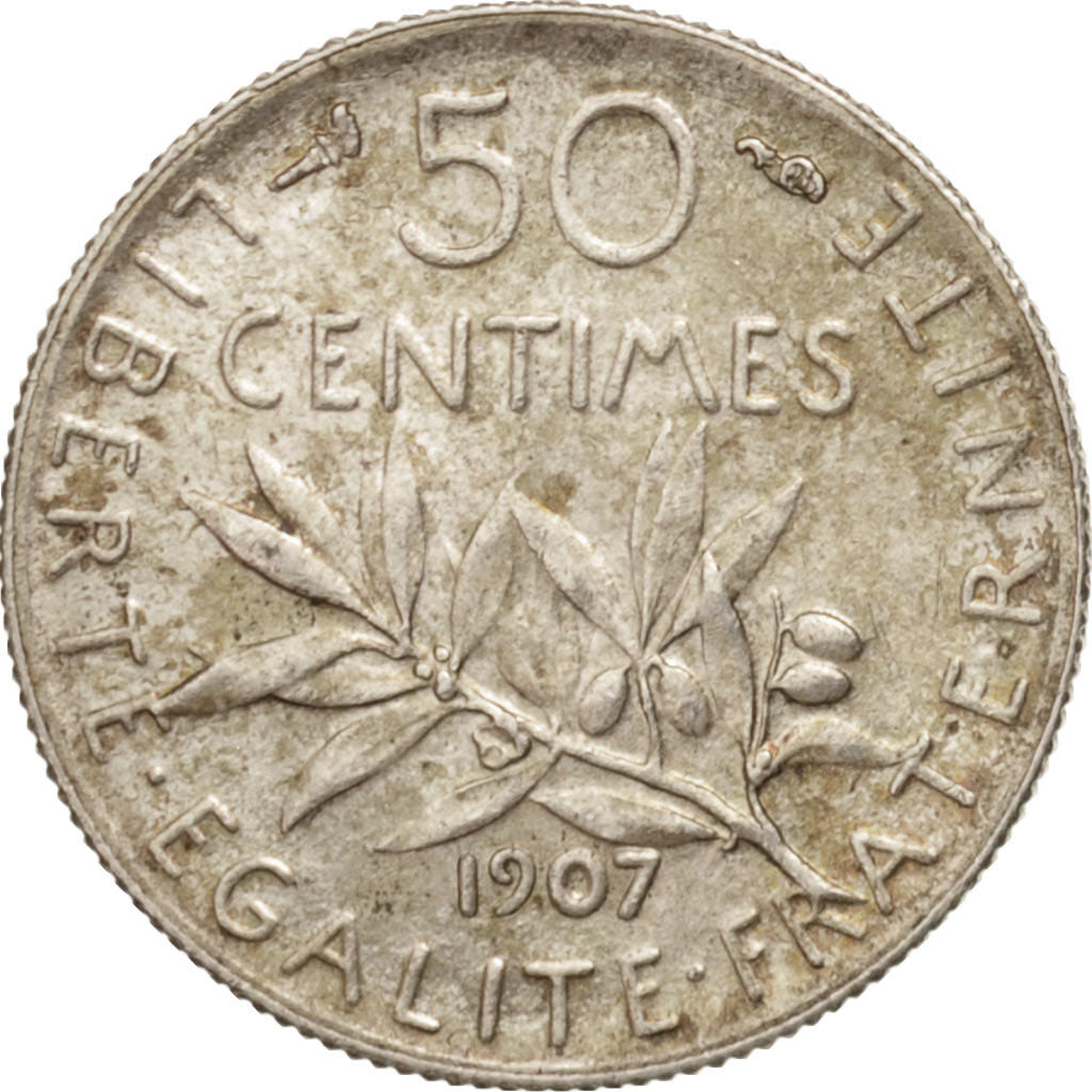 Coin, France, Semeuse, 50 Centimes, 1907, Paris, AU(55-58), Silver, KM:854