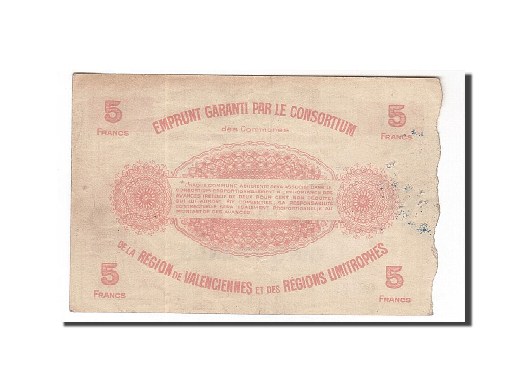 Banknote, Pirot:59-2568, 5 Francs, 1916, France, EF(40-45), Valenciennes